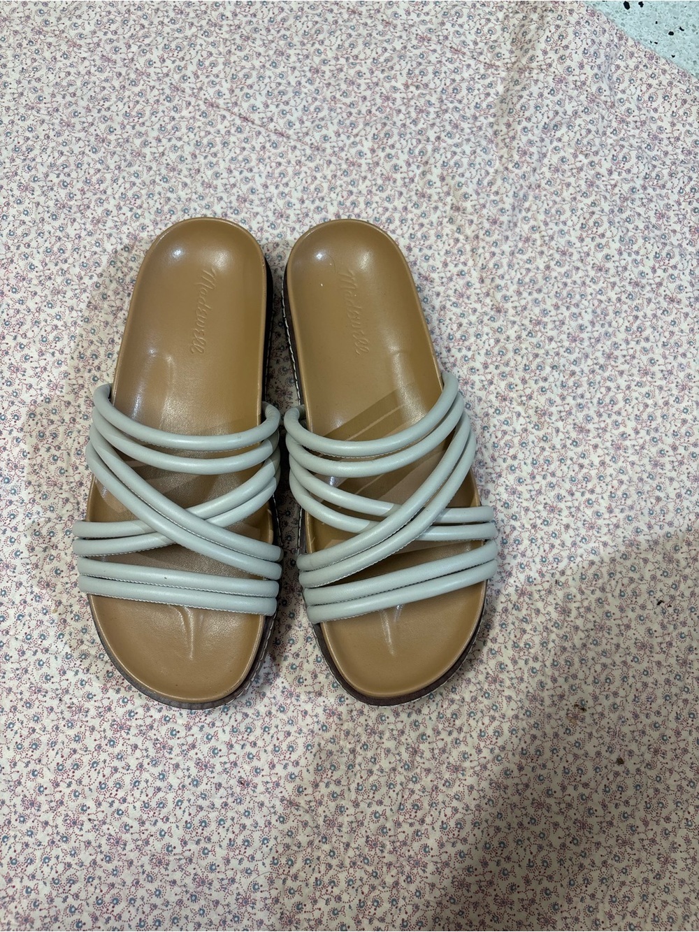 Madewell Tan Footbed Sandals with Light Gray Strappy Upper